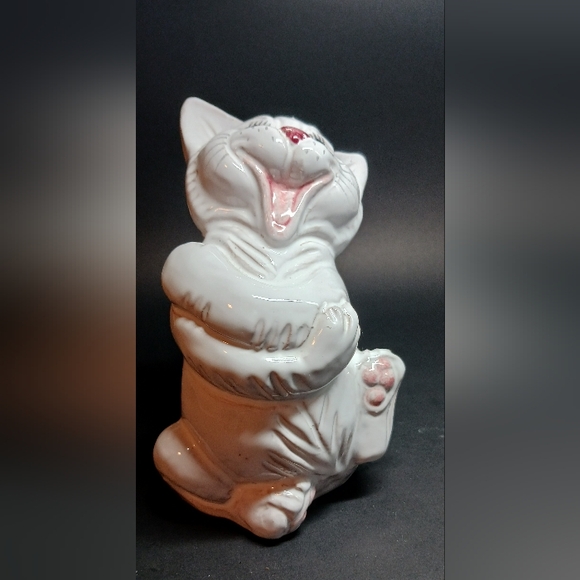 Vintage Redware Pottery Laughing Cat, Made In Italy,  6" - Picture 3 of 7